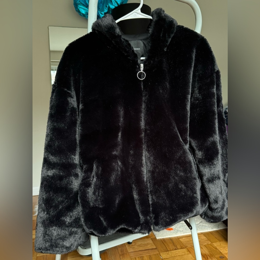 Black Faux Fur Hoodie